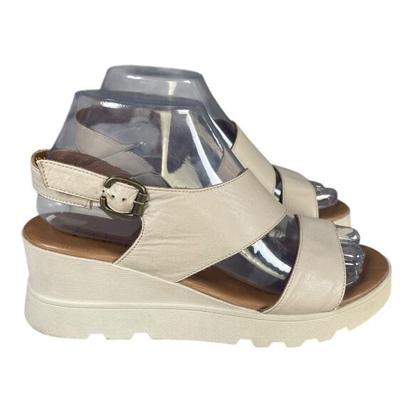 Bueno Women’s Gianna Beige Leather Wedge Sandals Size-37 (7) - Picture 4 of 9